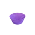Reusable purple silicone muffin cup mold with ribbed texture for baking cakes - Large / Purple