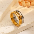 Intertwined gold and silver stainless steel rings with detailed wire wrap connection - Double Ring Nested Wrapping Style (WG-1169) / Inner Diameter 1.8cm