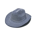 Close-up of a wide-brim straw sun hat with navy blue and white horizontal stripes - M (56-58cm) / Navy Blue