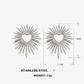 Silver hollow heart stud earrings in stainless steel with size and weight dimensions - Heart Stud Earrings / Silver