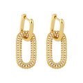 Golden double oval link earrings featuring small clear gemstones in a polished finish - White Zirconia Earrings