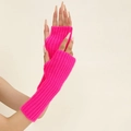 Neon pink ribbed knit fingerless gloves with thumb hole for women and men - Rose Red