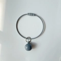 Gray matte wire ring keychain with matching small bell accessory for DIY crafts - Gray