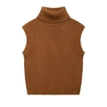 Retro caramel high neck sleeveless knit vest sweater for women in chunky knit - S / Caramel color