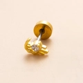 Piercing de oreja dorado con circonita transparente y cierre de rosca plano ergonómico - Estilo Mecánico de Tres Garras (6#) / Dorado