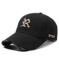 Casquette de baseball classique en coton noir avec broderie R 3D et visière courbée - Noir Broderie Dorée