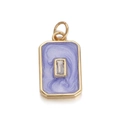 Close-up of golden rectangular pendant with purple enamel swirl and clear gemstone - YSN006-5 Rectangular Purple Swirl Enamel Gemstone Pendant