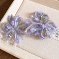 Violet wool knit butterfly earrings with lace edges and delicate pearl beads - Purple (Silver Earring Post)