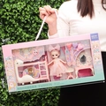 Pink princess doll gift set with fashion lace dress, bunk bed, and vanity furniture - 49cm Large Box Dinosaur Bunk Bed Vanity Doll