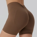 Pantalones cortos de yoga marrones sin costuras de talle alto con efecto push-up - XS / café