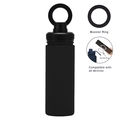 Matte black stainless steel sports bottle with magnetic booster ring handle for devices - Black