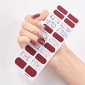 Self-adhesive nail stickers in deep wine red and silver laser glitter finish, style SS-023 - Wine Red Silver Crushed Diamond Style (SS-023)