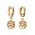 Gold plated tree of life earrings with colorful zircon stones on white background - Tree of Life