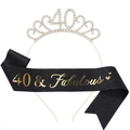 40th birthday crown and black 40 & Fabulous sash set with silver rhinestones - One Size / 40th (Glitter) / Black/Gold