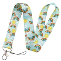 Rainbow pattern fabric lanyard with lobster clasp and phone strap on light blue background - Sun Rainbow/YZ18-7