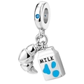 Silver bead charm with blue gemstone, croissant, and milk carton pendant for DIY bracelet - Milk and Bread Charm