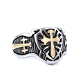 Vintage gotische roestvrijstalen ring voor heren met goud kruis op zilveren schildband - US 7 / Tweekleurig (Goud & Zilver)