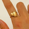 Gold heart ring with hammered texture and twisted band on finger, minimalist style - 18K Gold Plated Flat Hammered Heart (1192)