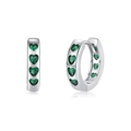 Orecchini a cerchio in argento 925 con pietre di zircone verde a forma di cuore - Verde