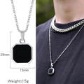 Men's geometric octagon pendant necklace with black inlay and Figaro chain details - Black Octagonal Pendant + Figaro Chain(HN0138S0101) / Silver
