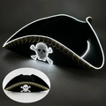 LED light-up black pirate hat with golden trim and skull logo for Halloween party - Pirate Hat-White
