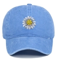 Close-up of white daisy embroidery detail on a light blue washed cotton baseball cap - Adjustable / Light Blue