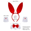 Red satin rabbit costume set with bunny ear headband, bowtie collar, cuffs and tail - Plain 4-Piece Set / Red