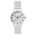Fashionable women's white quartz watch with elastic strap and artistic digit dial - White