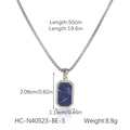 Silver square pendant with blue marble inlay and dimensions on box chain necklace - Silver Blue Rectangular Pendant (HC-N40523-BE-S)