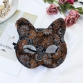 Katzen-Halbmaske mit gold-orangem Glitzer-Blumenmuster für Cosplay und Partys - Gold Orange und Silber (Stil 4)