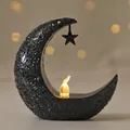 Detail of crescent moon lantern with mosaic texture and hanging star for Middle East decor - Style 1-Black