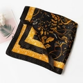 Elegant black and gold silk scarf with floral patterns and delicate polka dot edges - Black 5042