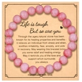 Pink 8mm natural stone friendship bracelet on a meaningful message gift card - 8mm Beads With Card / Rhodochrosite Pink