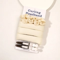 Macro shot of beige heatless curling headband with hair clips on paper packaging - Set (With Card) - Cream White
