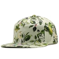 Green snapback cap with realistic botanical fruit print and flat brim profile - Light Green Botanical Fruit Style (03)