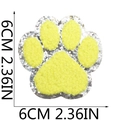 Close-up of yellow plush paw patch with silver glitter border and 6cm size indicator - No.5 Yellow with Silver Edge