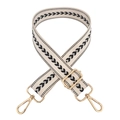 Detail of beige nylon strap with black arrow embroidery and gold metal lobster clasps - Beige