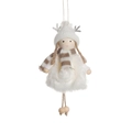 Angelo di Natale con cappello bianco a maglia, vestito di peluche e dettagli in legno - Ragazza con Viso in Legno e Perline di Corna / Bianco