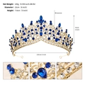 Luxurious gold crown with royal blue teardrop rhinestones and detailed dimensions - TS-J3248G Blue / Gold+Blue Zirconia