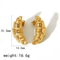 Vintage 18k gold plated stainless steel croissant earrings with spiral texture and 31.5mm drop - Gold Croissant Style (TE6666-G) / 18K Gold