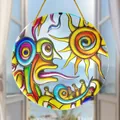 Bohemian style colorful acrylic round sun pendant with artistic face and golden cord - 15x15x0.2cm / Personified Sun Face Pattern (8)