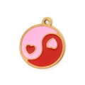 Pink and red heart yin yang pendant in gold finish for DIY jewelry making charm - Yin Yang Tai Chi Heart