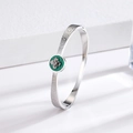 Vintage stainless steel silver bangle with green malachite stone and floral accent - Flower Green Shell Silver Bangle