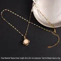 Gold plated titanium steel rotating clover necklace with white gemstone and crystals - White Cat Eye Stone Circular Style (A849)