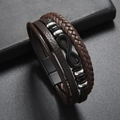 Bracciale multistrato in pelle intrecciata marrone da uomo con ciondolo simbolo infinito - Marrone