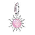 Sun-shaped silver belly button ring with pink opal and zircon accents for body piercing - Sun Spike Style (Silver Pink)