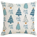 Blauer Weihnachtsbaum und Jingle Bells Druck auf quadratischem Kissenbezug aus Leinen - Blauer Weihnachtsbaum Jingle Bells