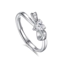 S925 silver bow ring featuring a heart-shaped zircon and sparkling side stones - Female Style