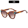 Cat eye tortoiseshell glasses with brown gradient lenses and geometric tri-color accents - C6-Demi Frame Double Tea Lens
