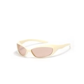 Y2K futuristic cream square sunglasses with light brown lenses in a side view - Beige